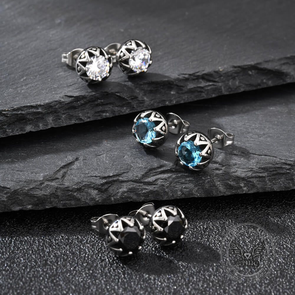 Punk Gem Crown Trendy Stainless Steel Stud Earrings