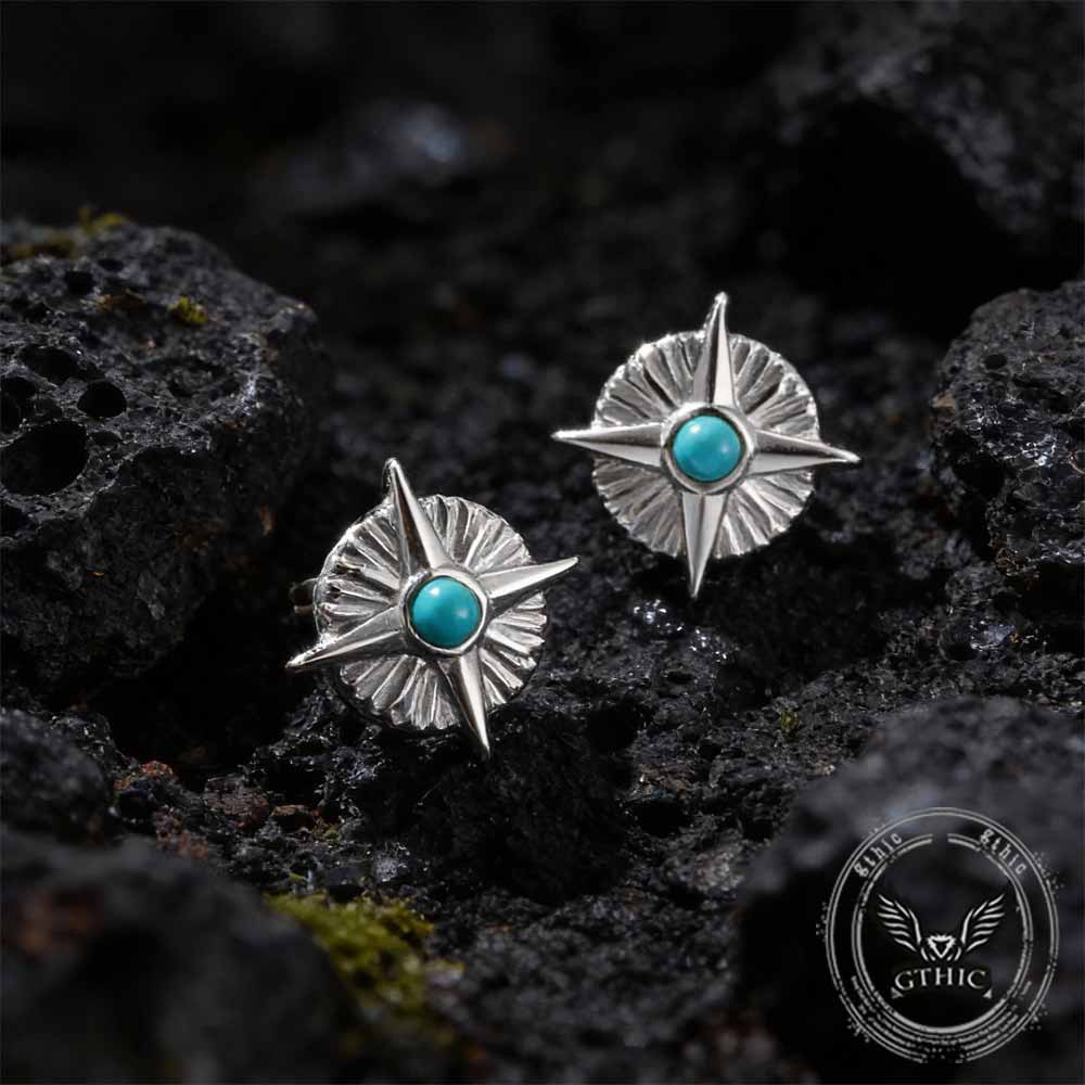 North Star Turquoise Stainless Steel Stud Earrings