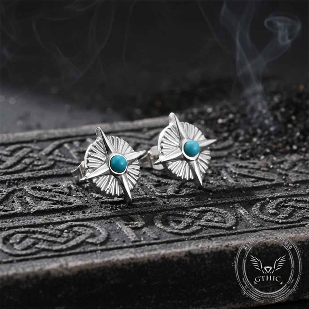 19046-north-star-turquoise-stainless-steel-stud-earrings-4.jpg North Star Turquoise Stainless Steel Stud Earrings