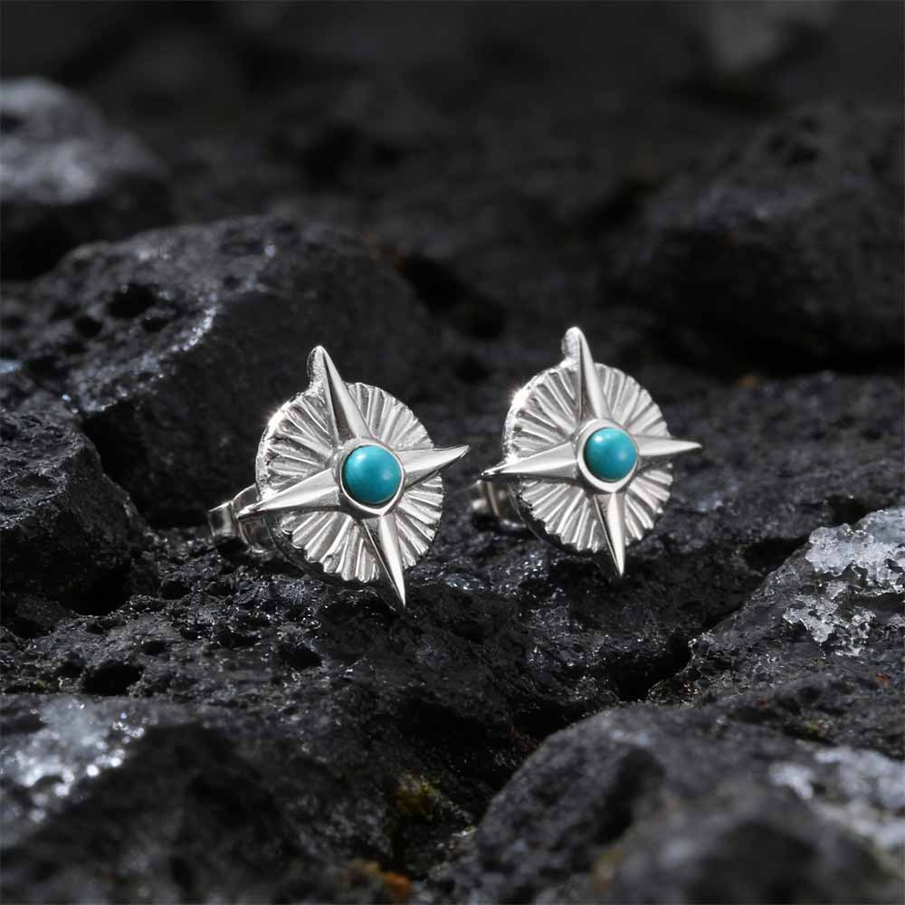 19048-stainless-steel-a-pair-stainless-steel-a-pair-variation-1.jpg North Star Turquoise Stainless Steel Stud Earrings
