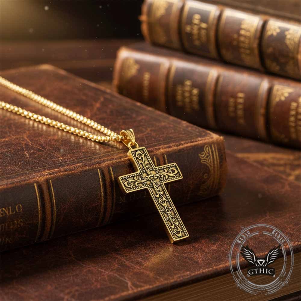 Vintage Vine Cross Stainless Steel Pendant