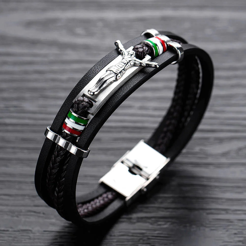 19056-punk-jesus-suffering-leather-woven-stainless-steel-bracelet-4.webp Punk Jesus Suffering Leather Woven Stainless Steel Bracelet