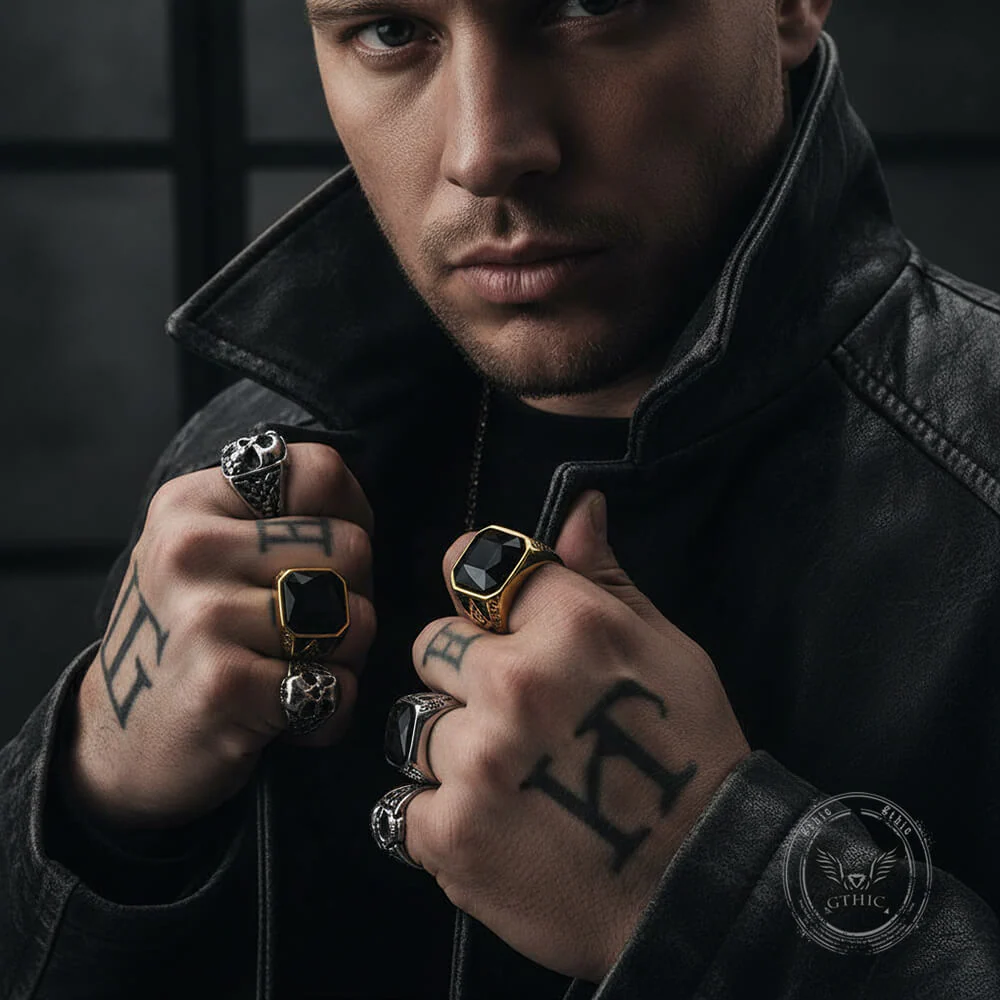 Classic Masonic Black Gem Stainless Steel Ring
