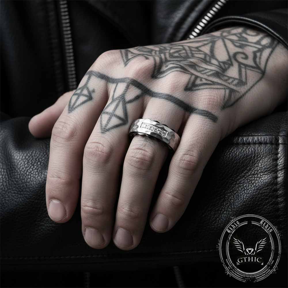 Simple Gem-Set Two-Tone Gear Stainless Steel Ring