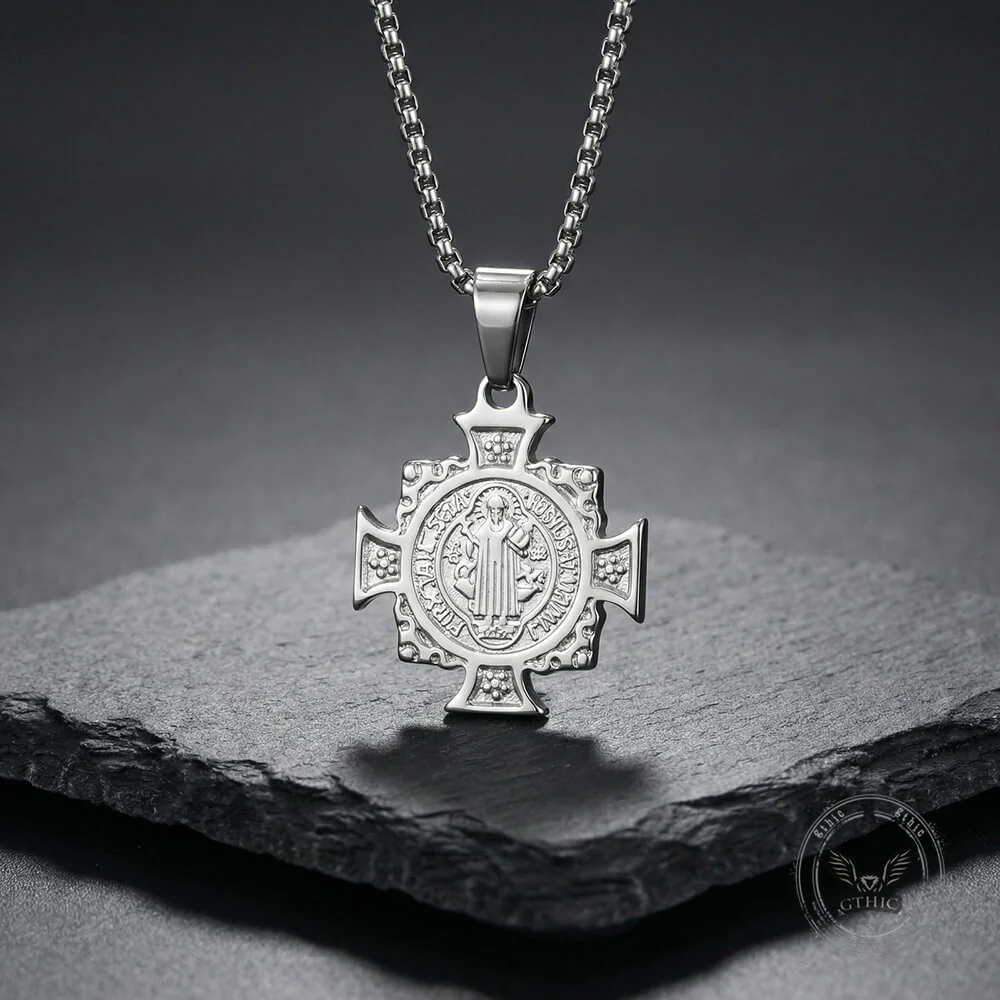 Vintage St. Benedict Cross Stainless Steel Pendant