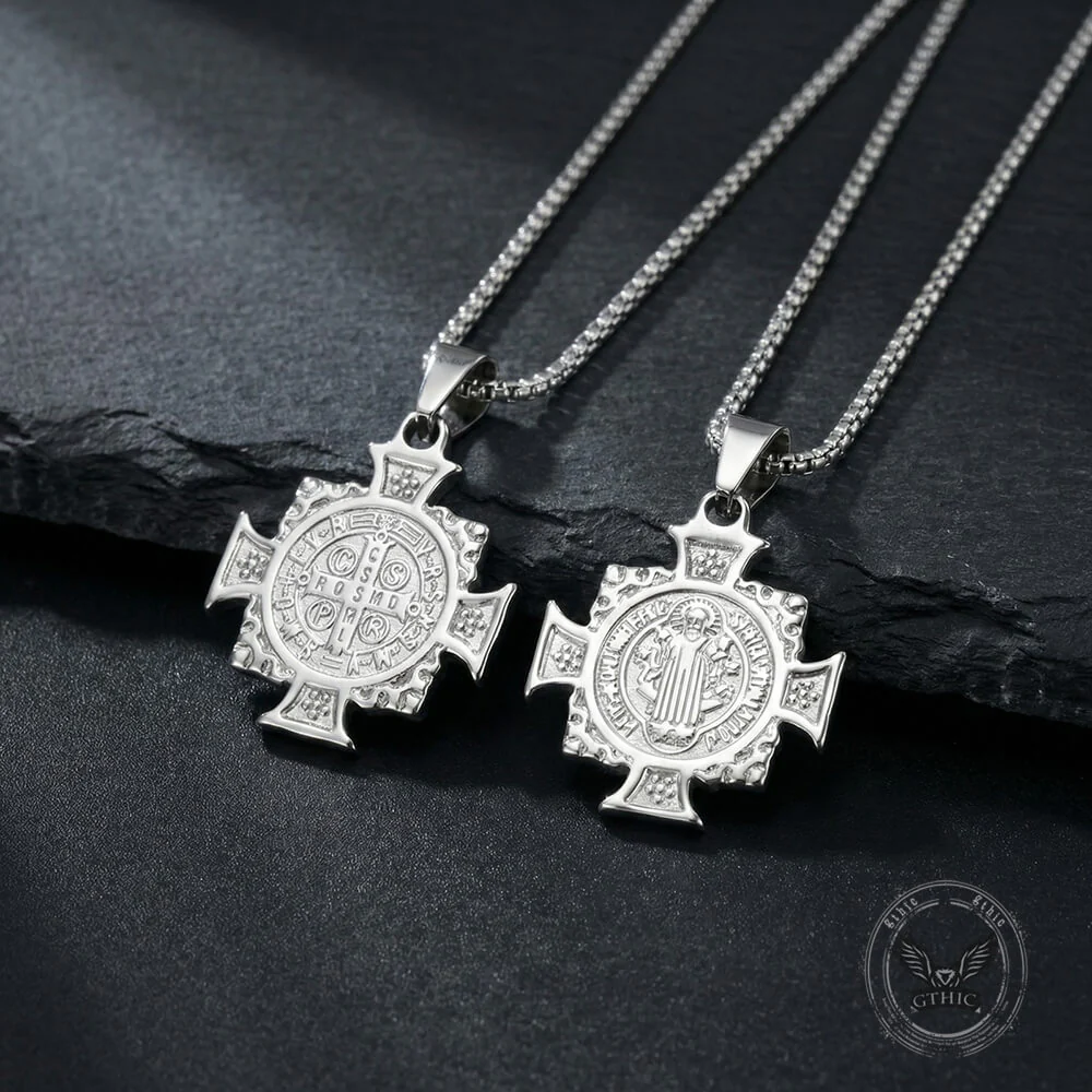 Vintage St. Benedict Cross Stainless Steel Pendant