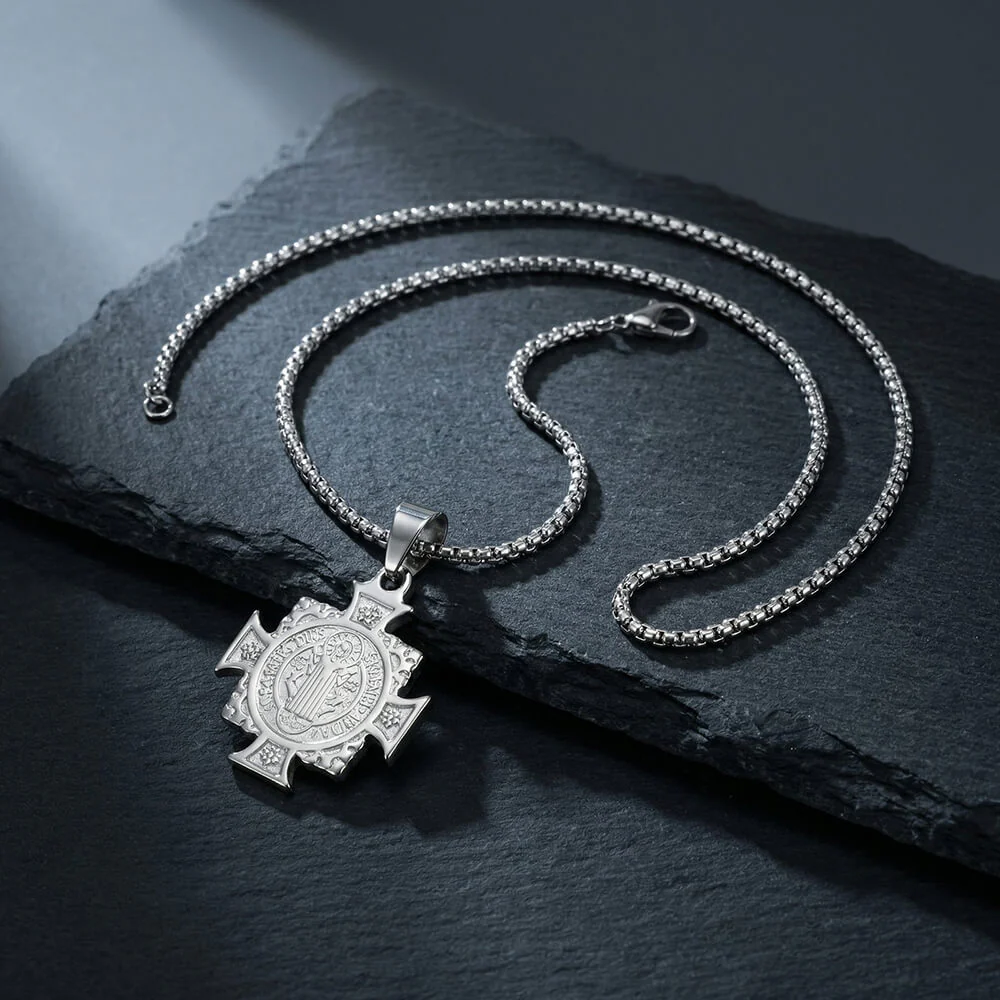 Vintage St. Benedict Cross Stainless Steel Pendant
