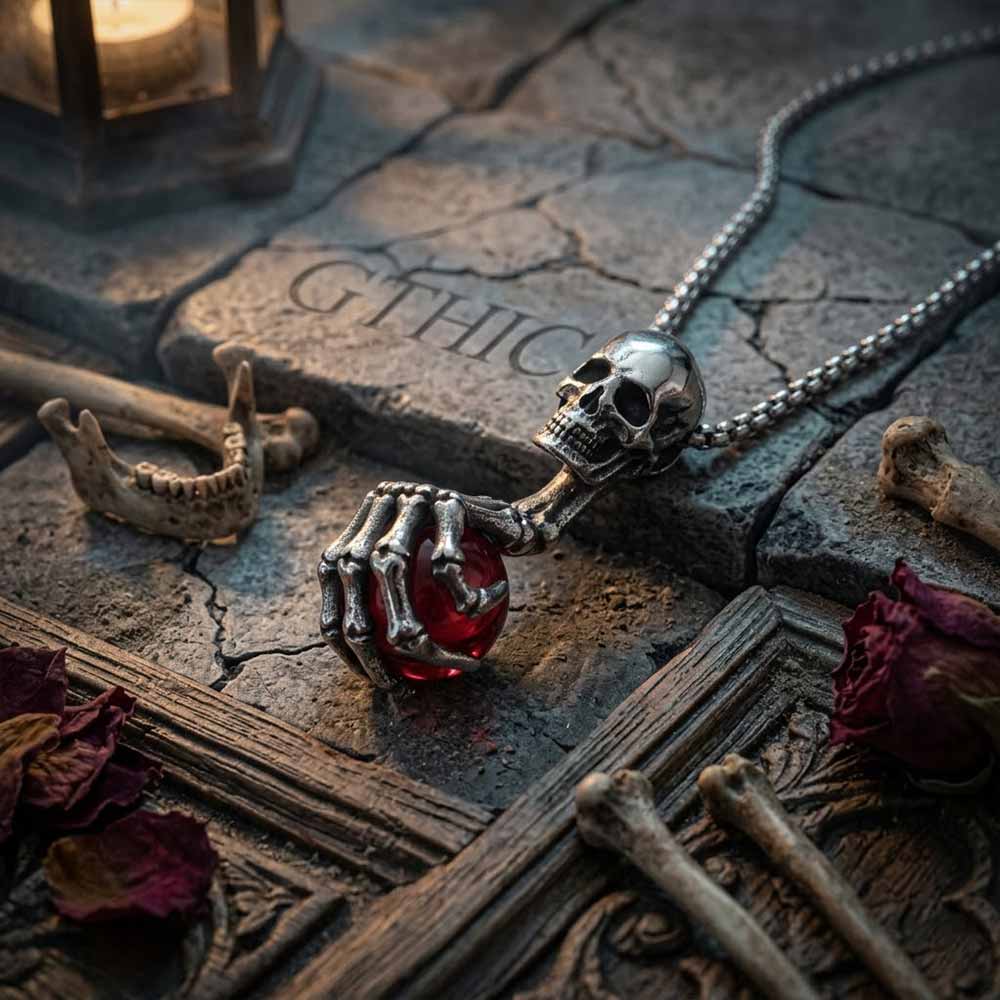 Vintage Skull Hand-held Gem Stainless Steel Pendant