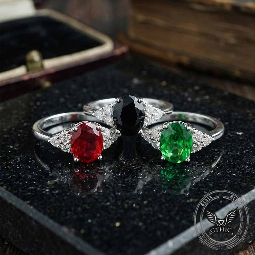 Simple Gemstone-Set Stainless Steel Palace Ring