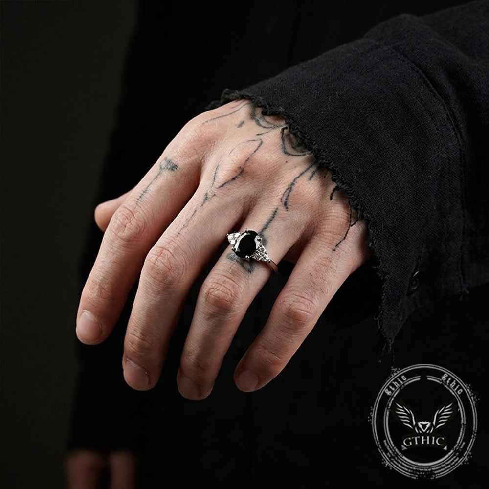 Simple Gemstone-Set Stainless Steel Palace Ring
