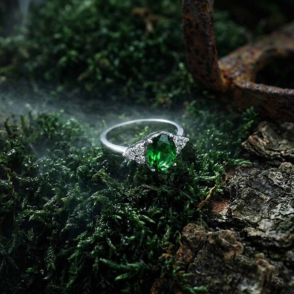 Simple Gemstone-Set Stainless Steel Palace Ring