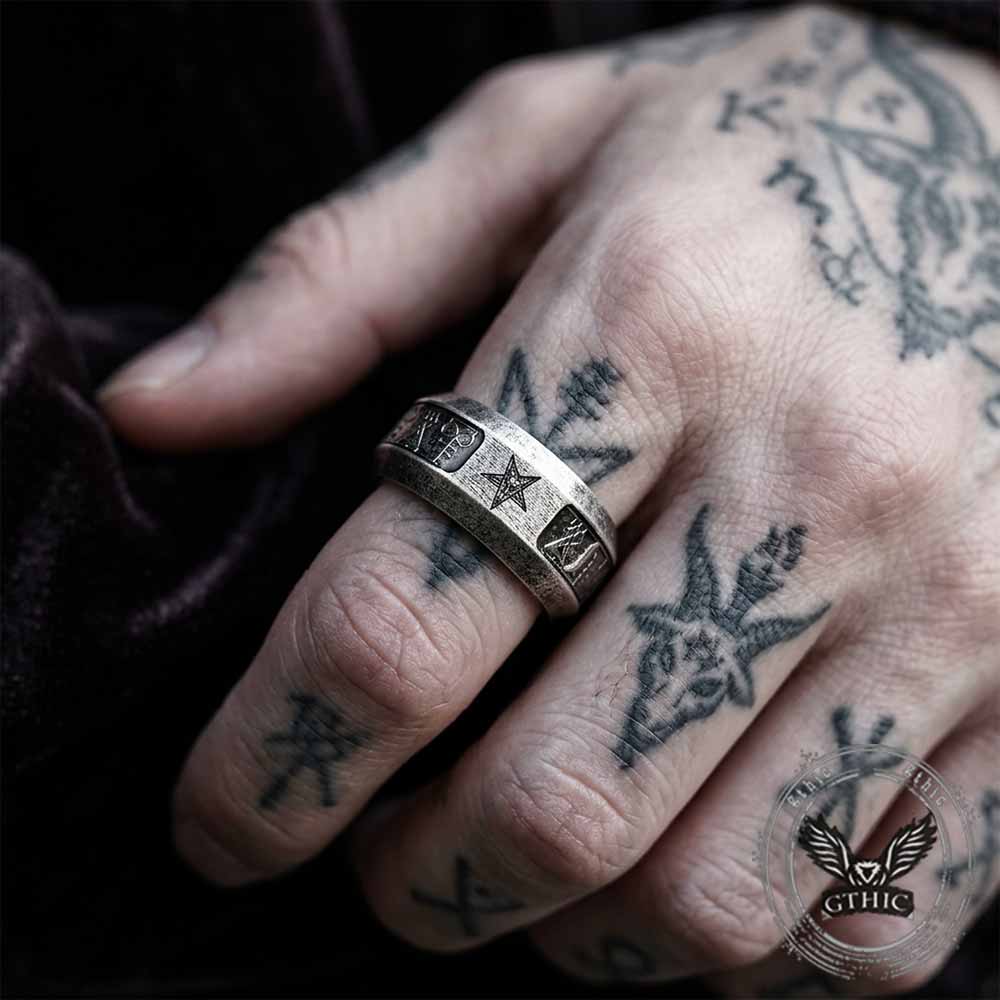 Vintage Pentagram Solomon Rune Stainless Steel Ring