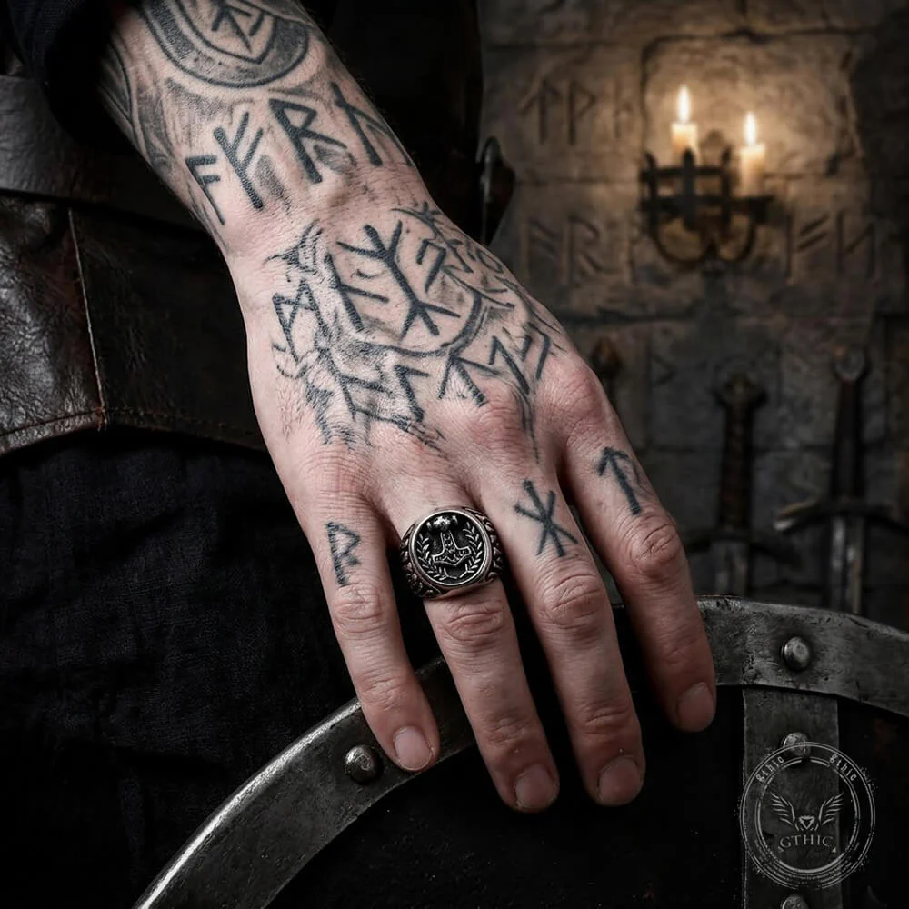 Retro Thor's Hammer Flame Stainless Steel Viking Ring