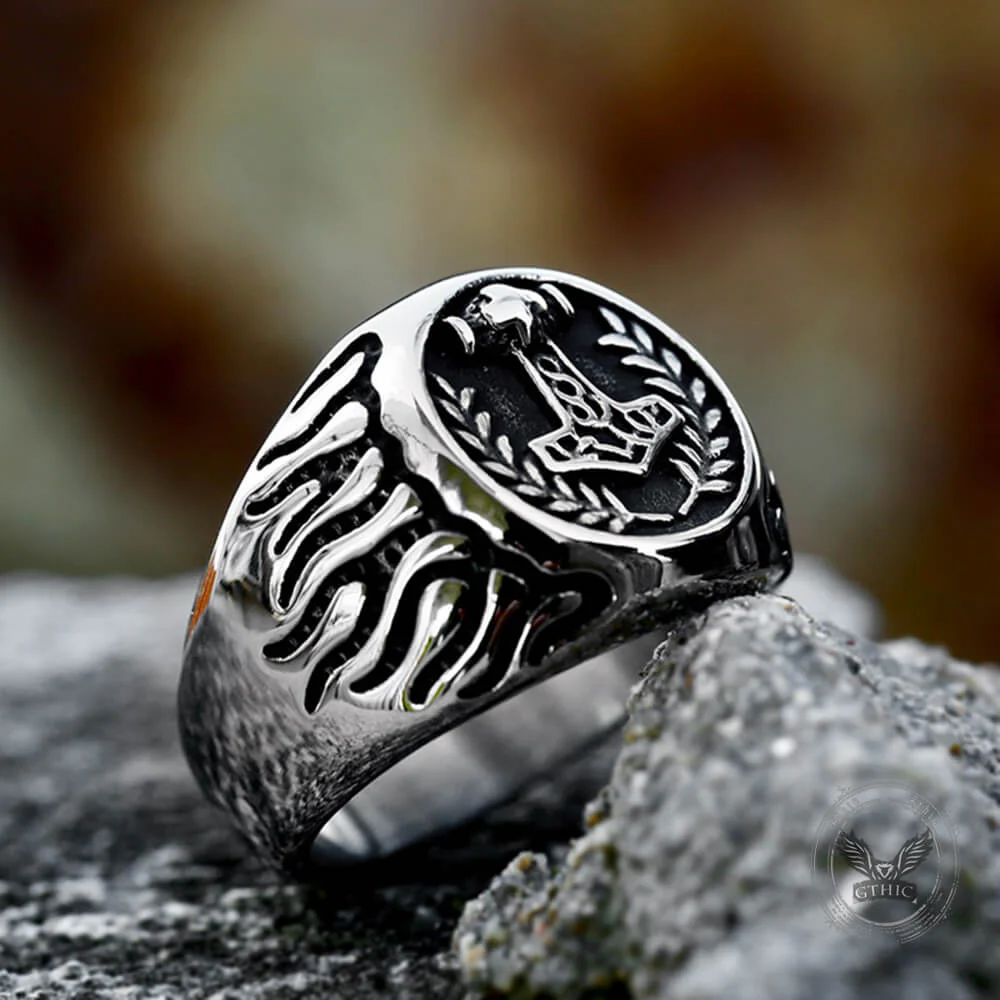 Retro Thor's Hammer Flame Stainless Steel Viking Ring