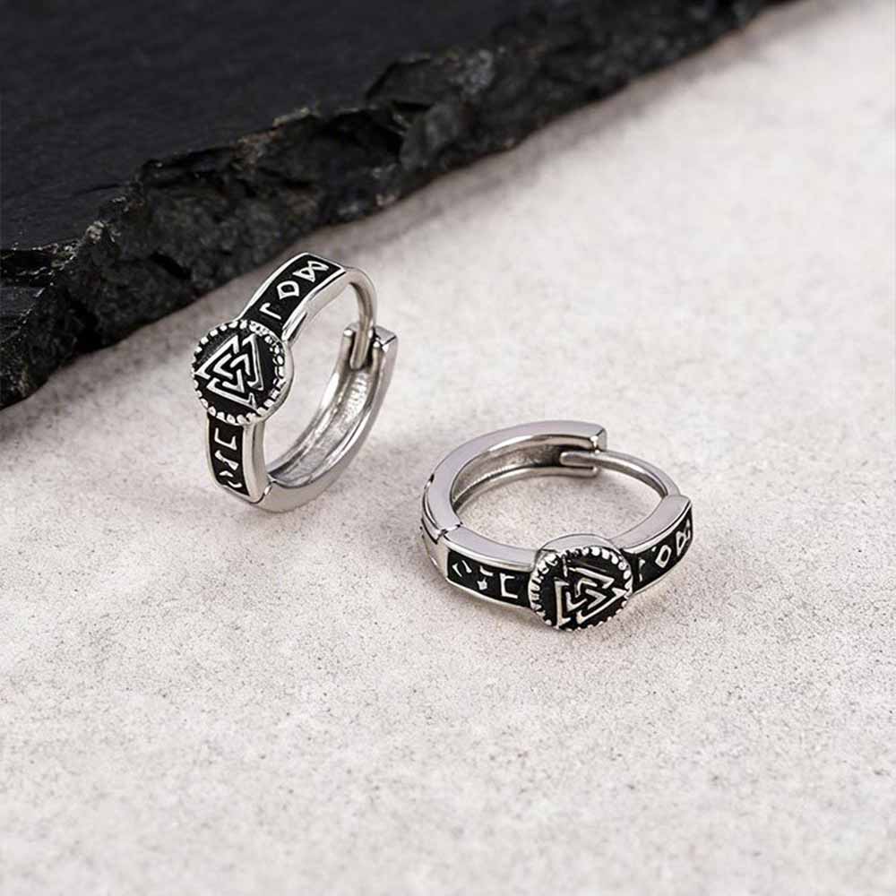 Nordic Valknut Wolf Head Stainless Steel Earrings