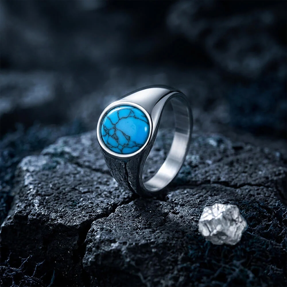 Stylish Turquoise Stainless Steel Simple Ring