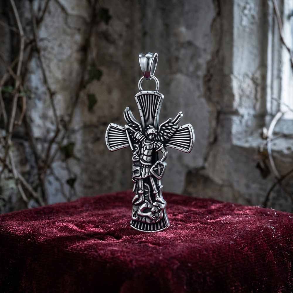 19202-silver-pendant-only-silver-pendant-only-variation-1.jpg St. Michael Archangel Stainless Steel Cross Pendant