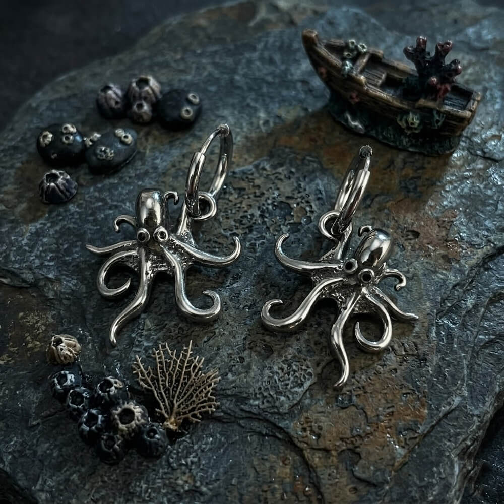 Retro Dark-Style Stainless Steel Octopus Drop Earrings