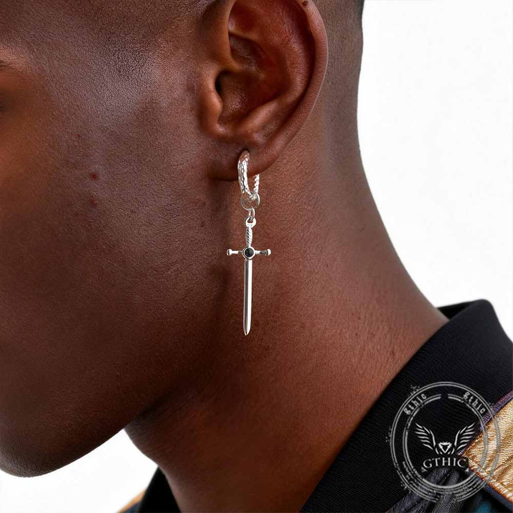 Vintage Gemstone Sword Cross Stainless Steel Earrings
