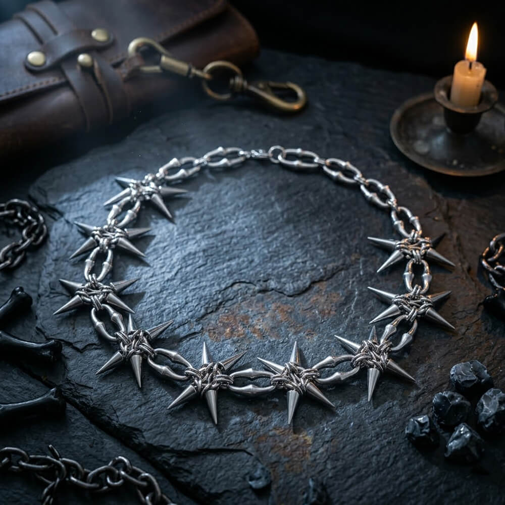 Punk Studded Stainless Steel Clavicle Necklace