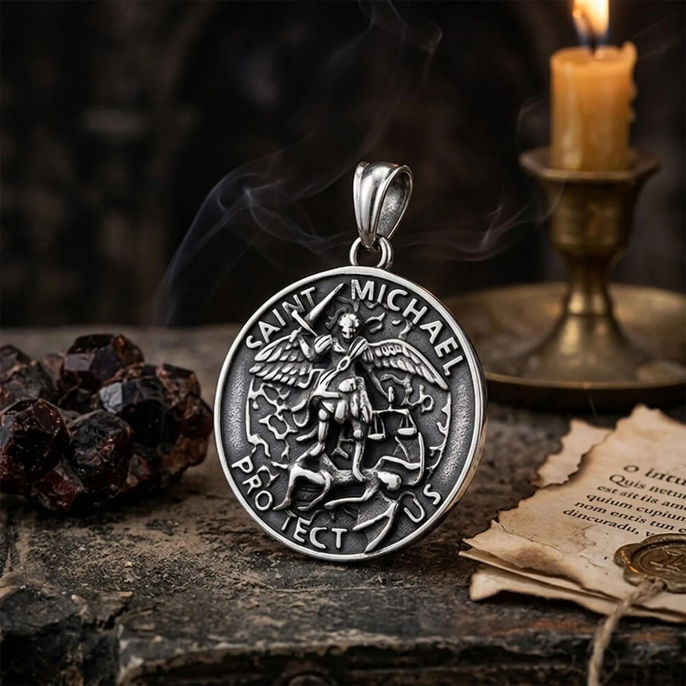 Vintage St. Michael Archangel Stainless Steel Sacred Pendant