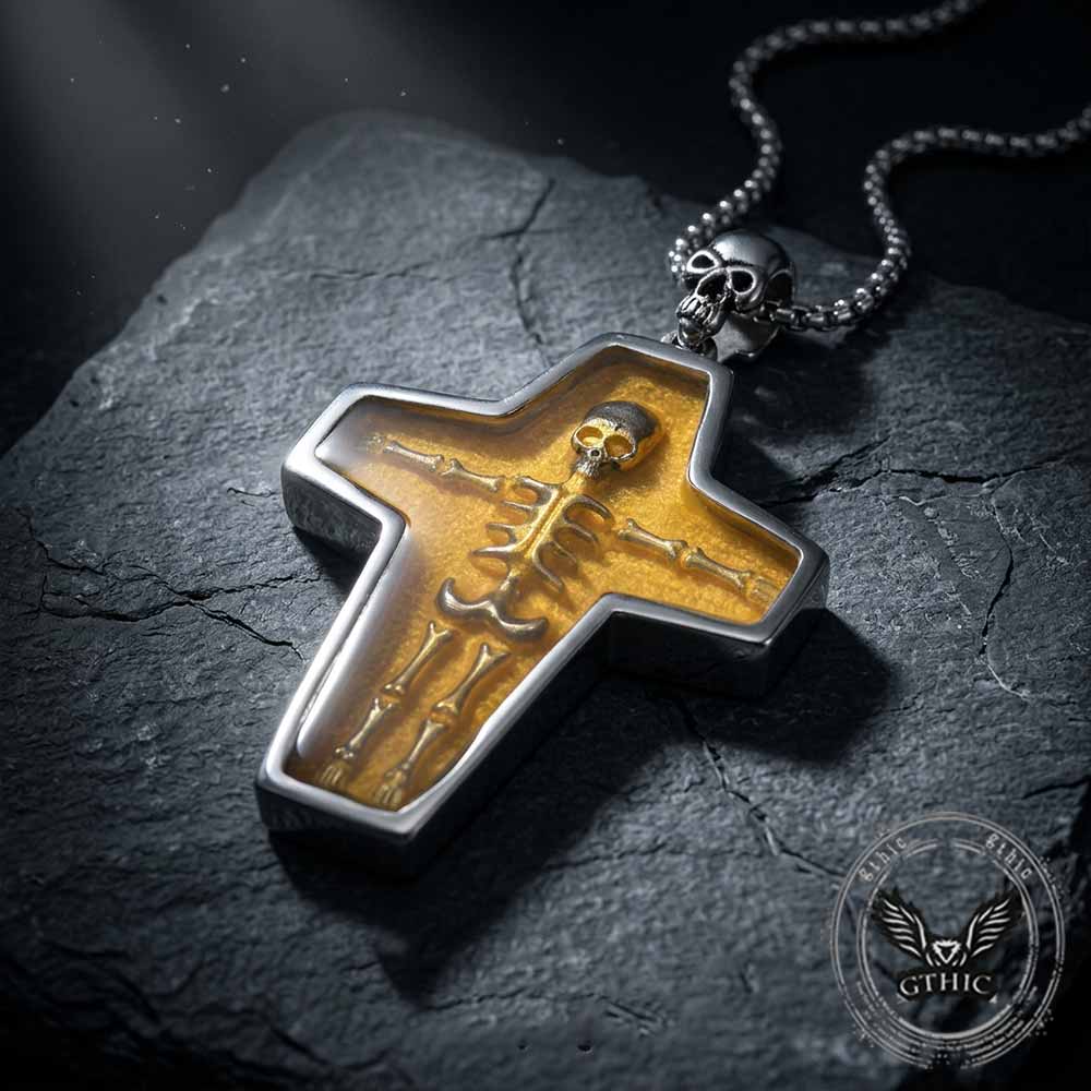 Egyptian Mummy Skull Stainless Steel Cross Pendant