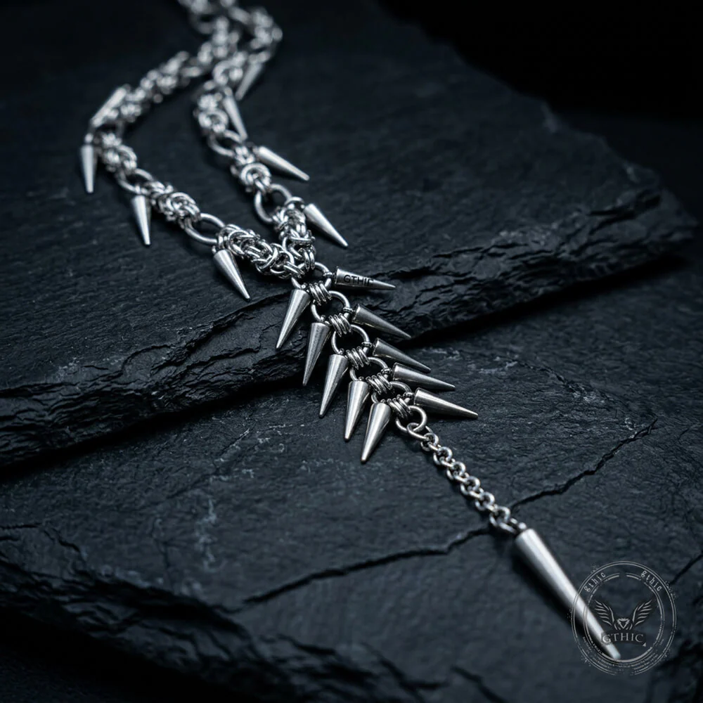 Punk Irregular Studded Long Tassel Stainless Steel Necklace
