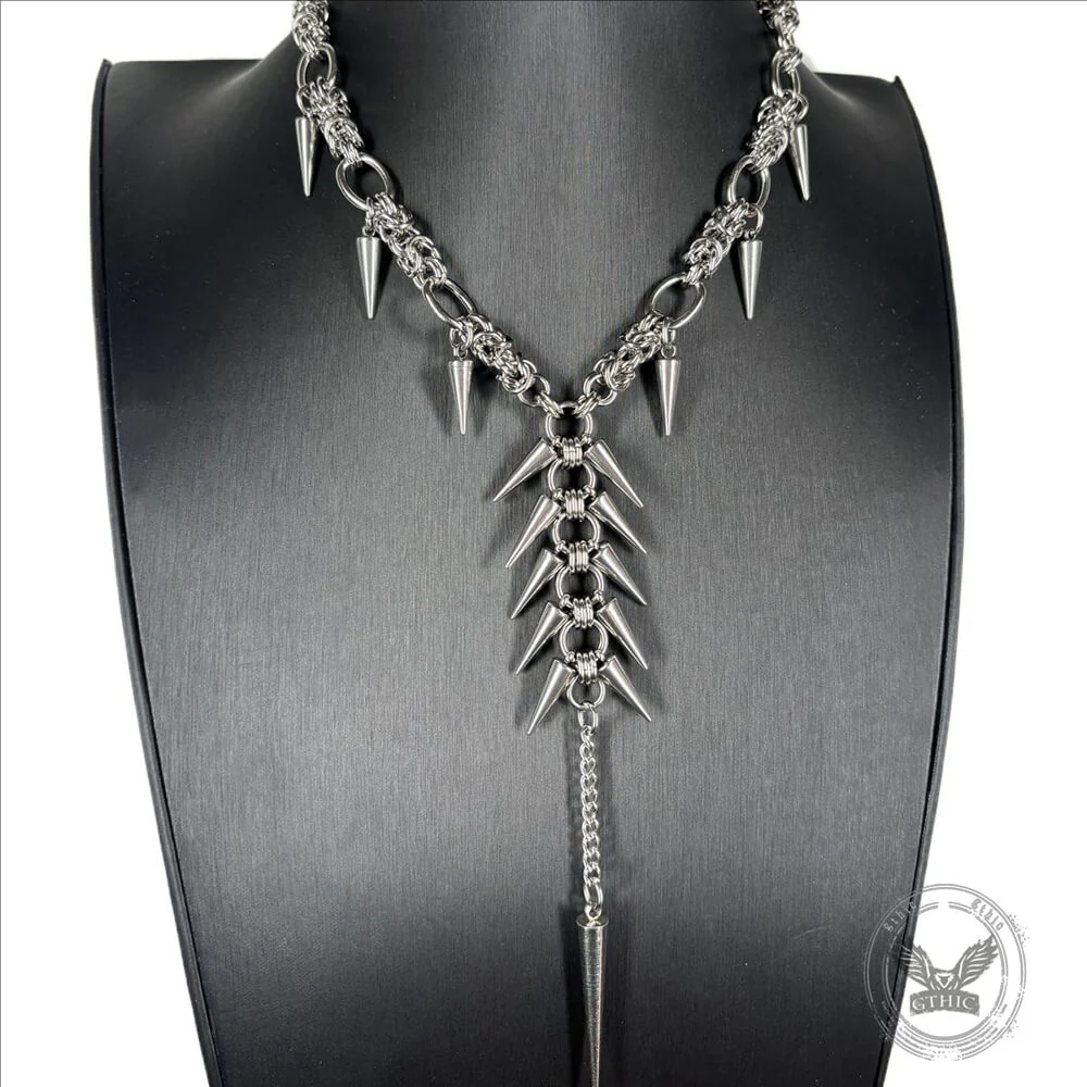 Punk Irregular Studded Long Tassel Stainless Steel Necklace