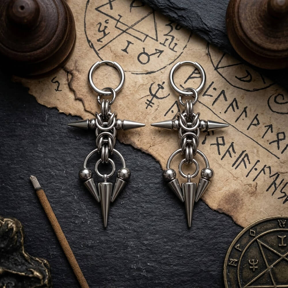 Punk Thorn Horseshoe Ring Stainless Steel Drop Earrings