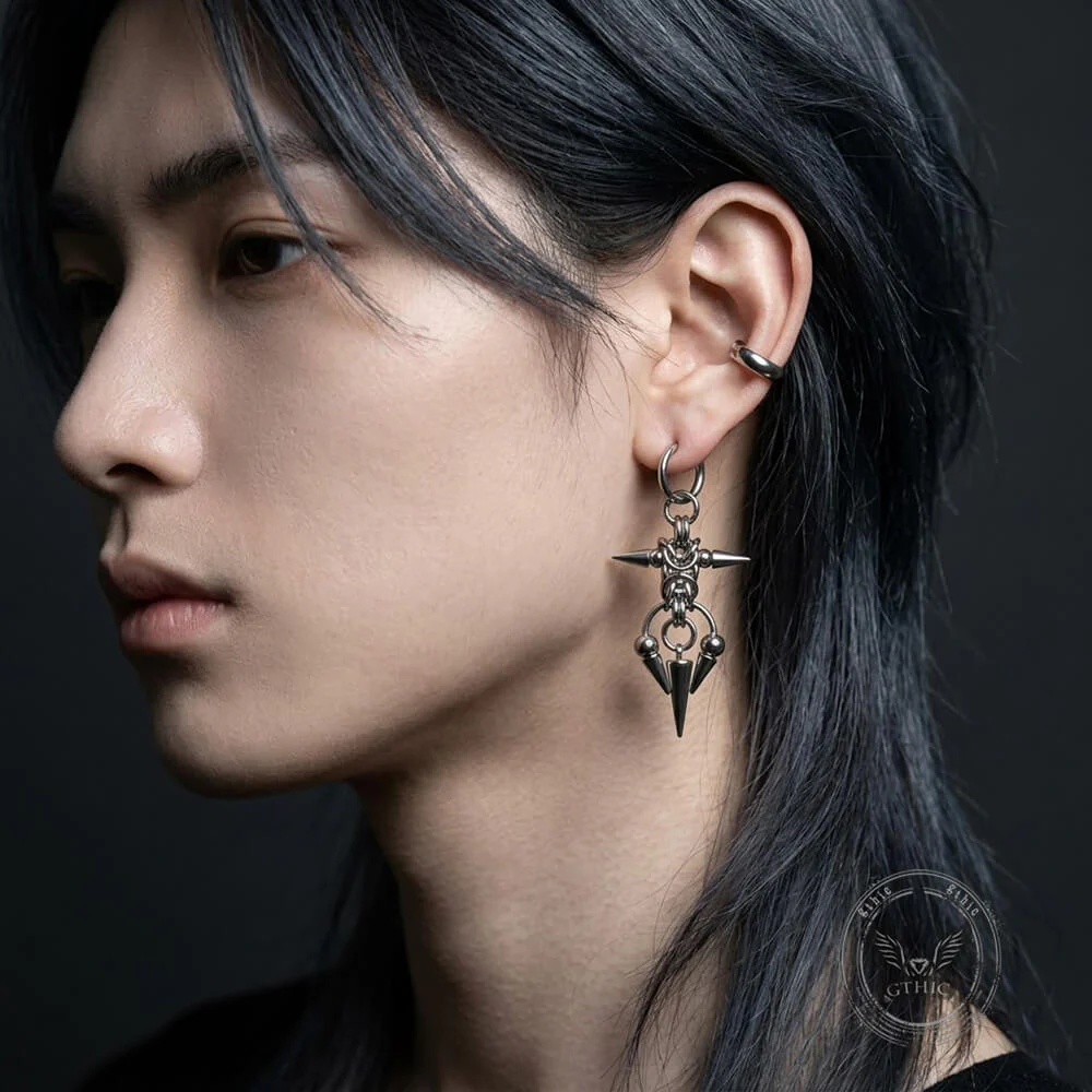Punk Thorn Horseshoe Ring Stainless Steel Drop Earrings