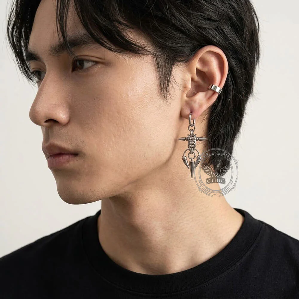 Punk Thorn Horseshoe Ring Stainless Steel Drop Earrings