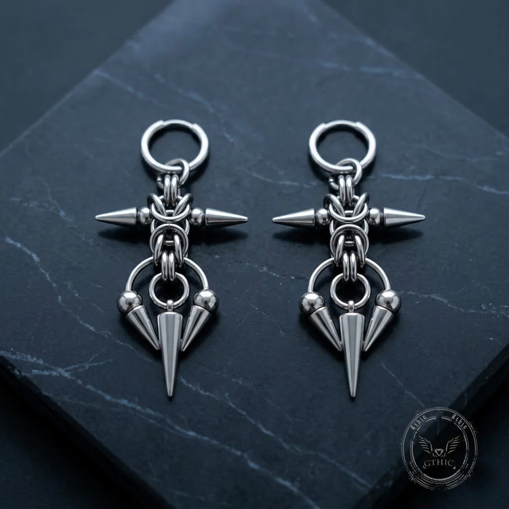 Punk Thorn Horseshoe Ring Stainless Steel Drop Earrings