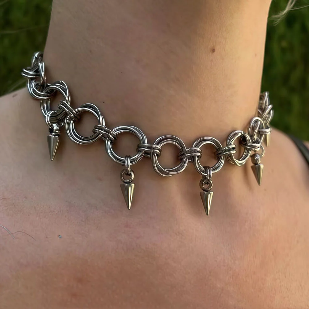 Punk Interlocking Studded Stainless Steel Clavicle Necklace