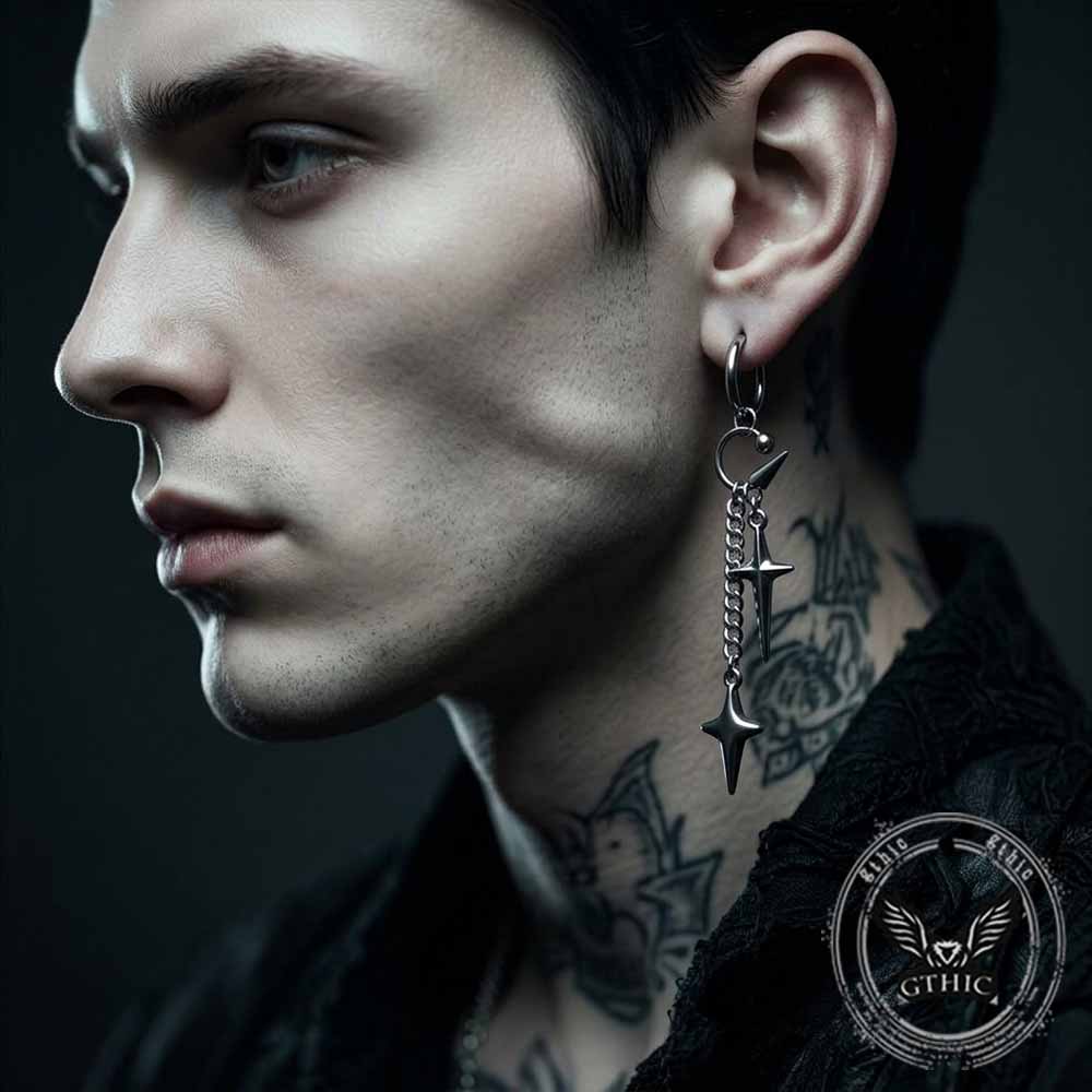 Hip Hop Star Cross Asymmetrical Dangle Earrings