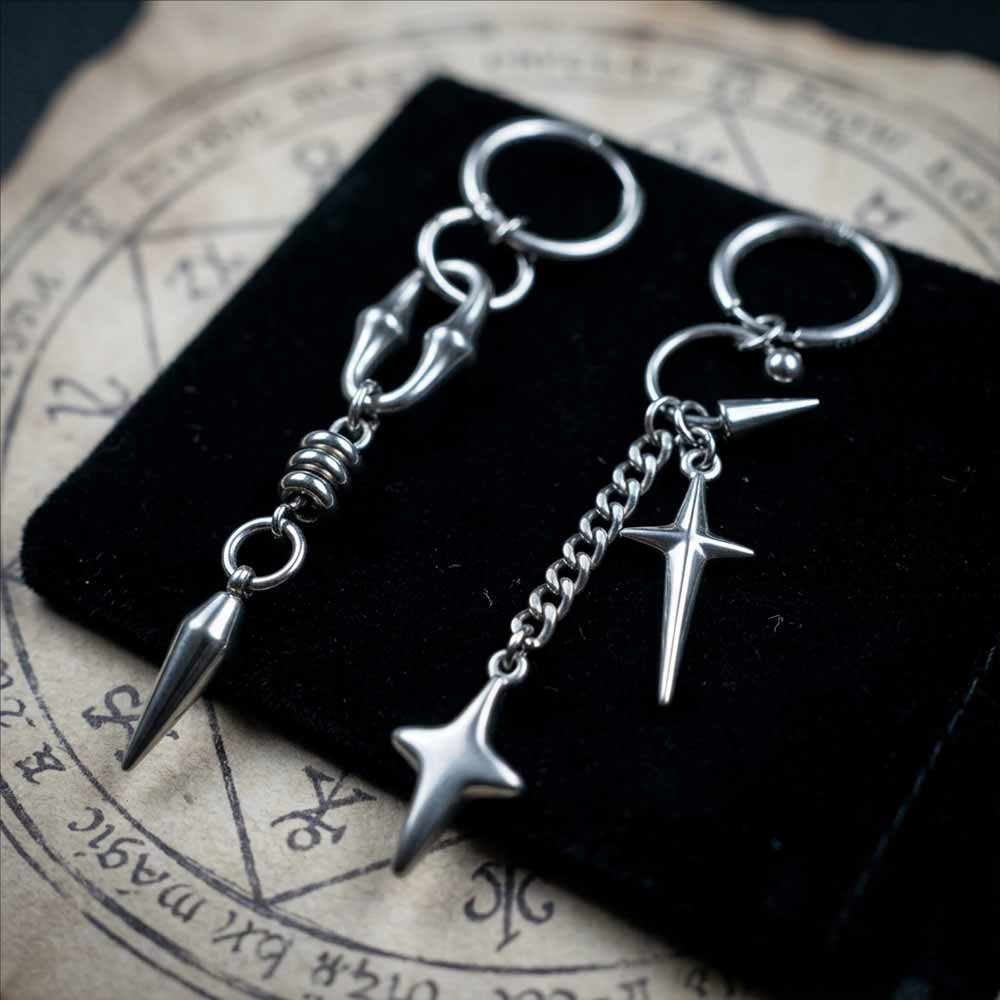 Hip Hop Star Cross Asymmetrical Dangle Earrings