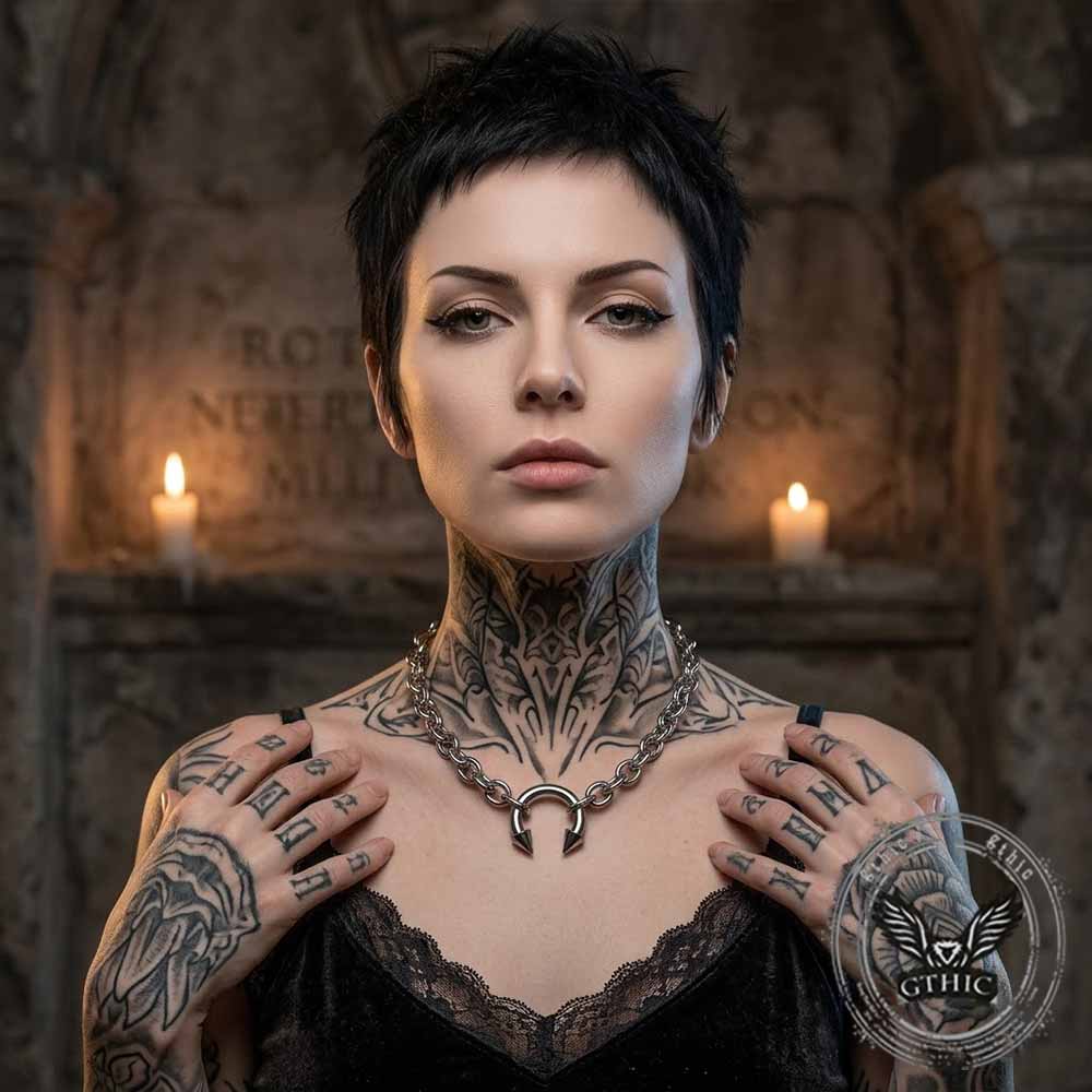 19272-punk-spike-horseshoe-stainless-steel-clavicle-necklace-4.jpg Punk Spike Horseshoe Stainless Steel Clavicle Necklace