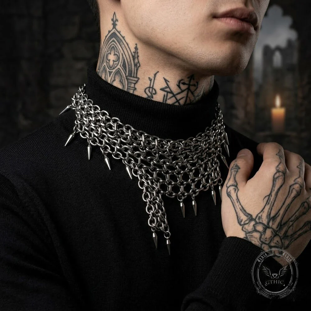 19275-multi-layered-studded-punk-stainless-steel-clavicle-necklace-4.webp Multi-Layered Studded Punk Stainless Steel Clavicle Necklace