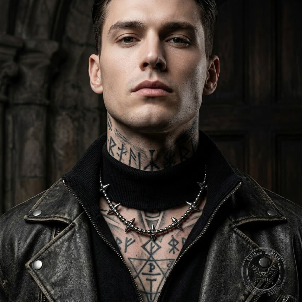 Punk Studded Cross-Beaded Stainless Steel Clavicle Necklace