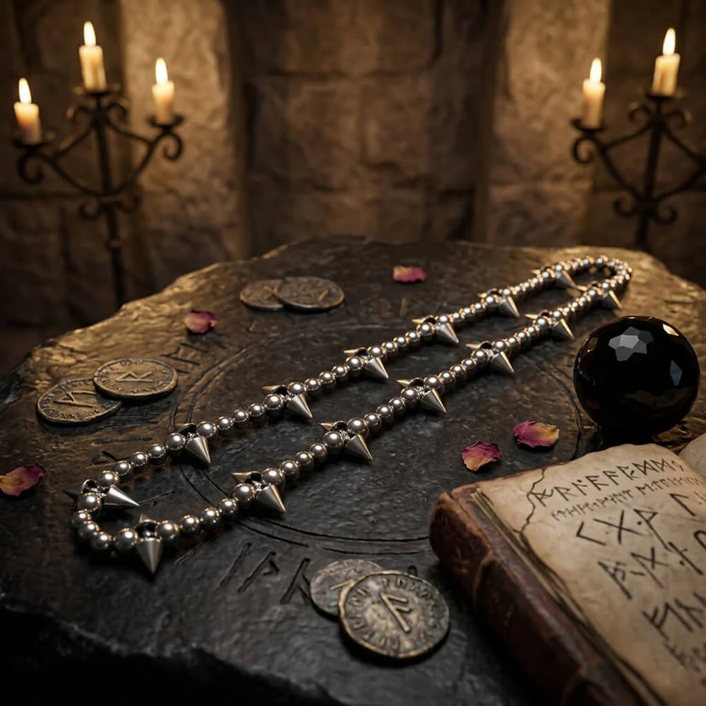 Punk Studded Cross-Beaded Stainless Steel Clavicle Necklace