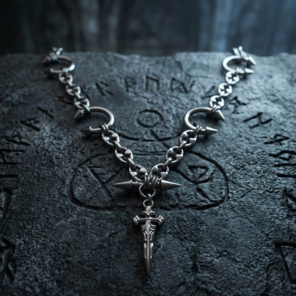 Street Punk Horseshoe Studded Sword Stainless Steel Necklace