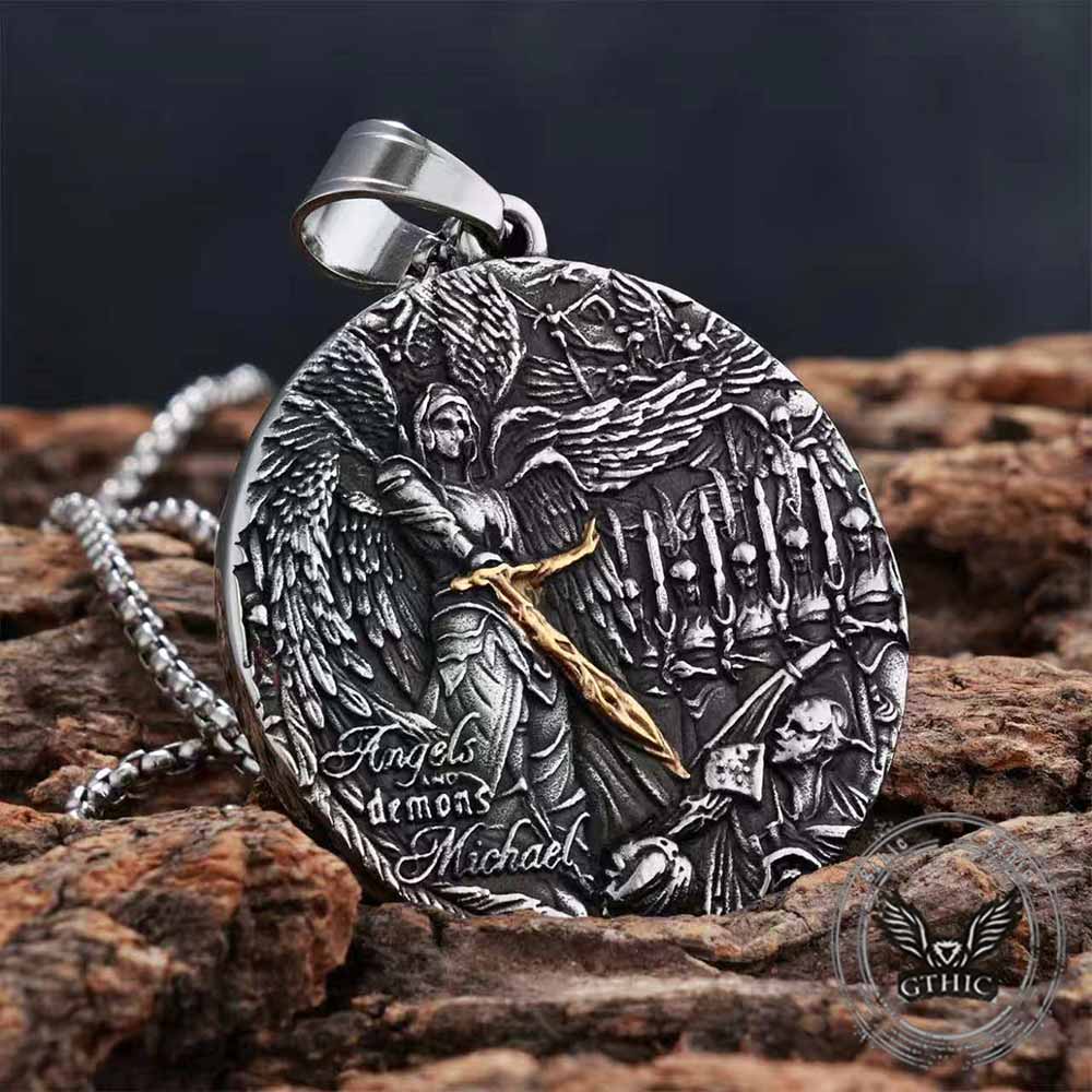 Vintage Angels And Demons Michael Stainless Steel Pendant