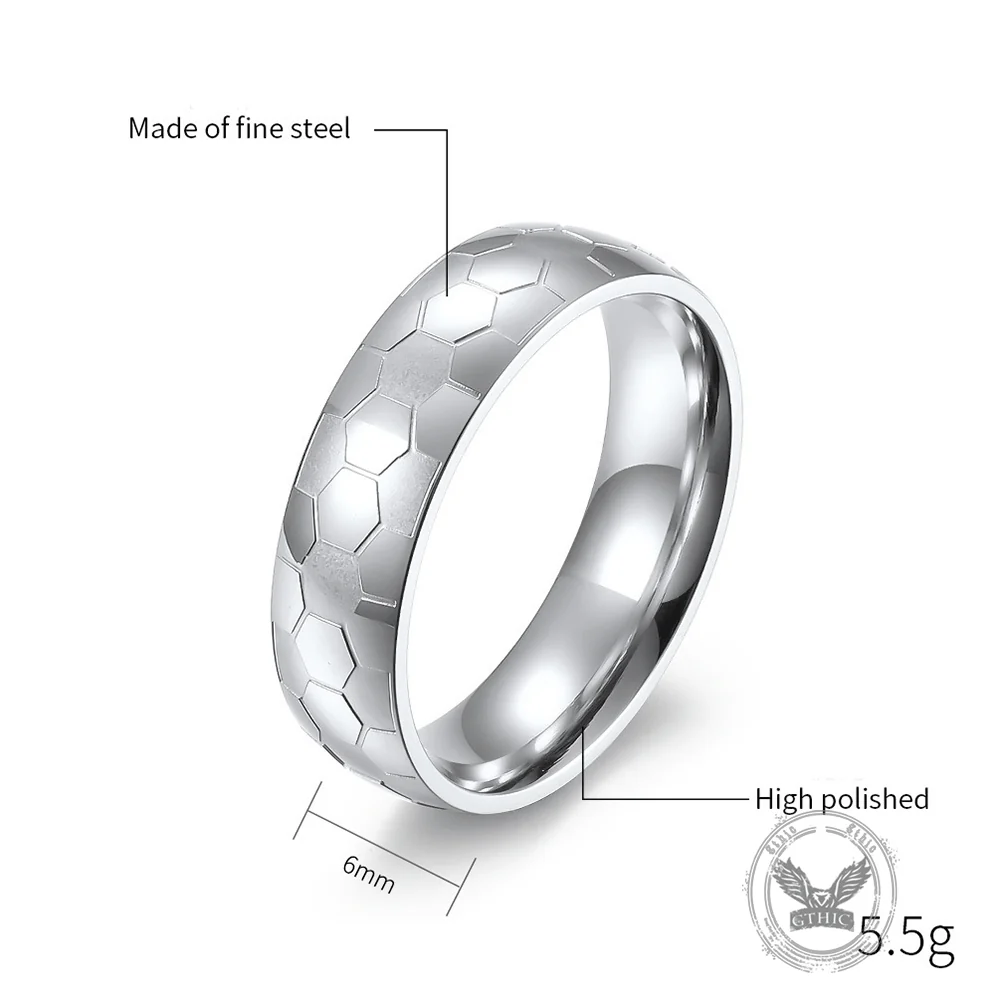 Soccer Pattern Minimalism Stainless Steel Band Ring