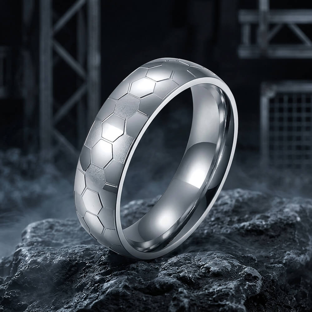 Soccer Pattern Minimalism Stainless Steel Band Ring