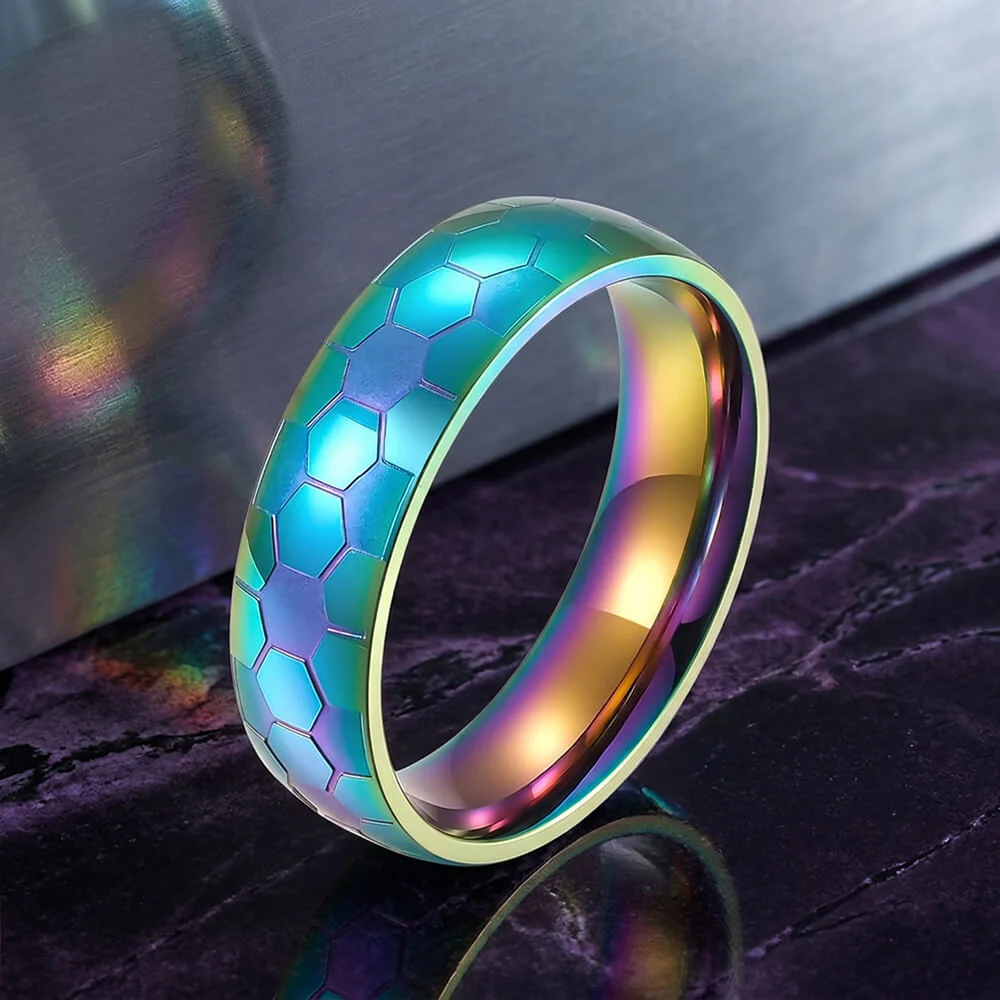 Soccer Pattern Minimalism Stainless Steel Band Ring