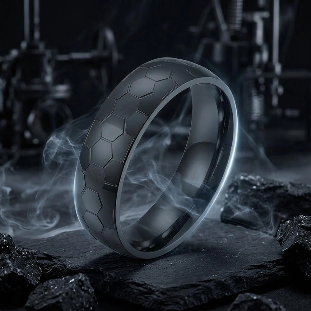 Soccer Pattern Minimalism Stainless Steel Band Ring