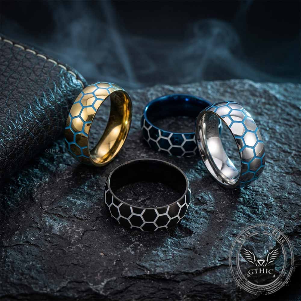 Luminous Hexagon Pattern Soccer Stainless Steel Ring