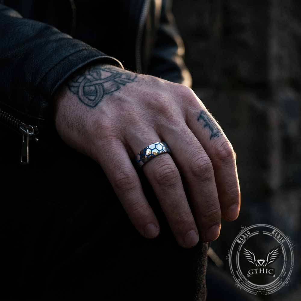 Luminous Hexagon Pattern Soccer Stainless Steel Ring