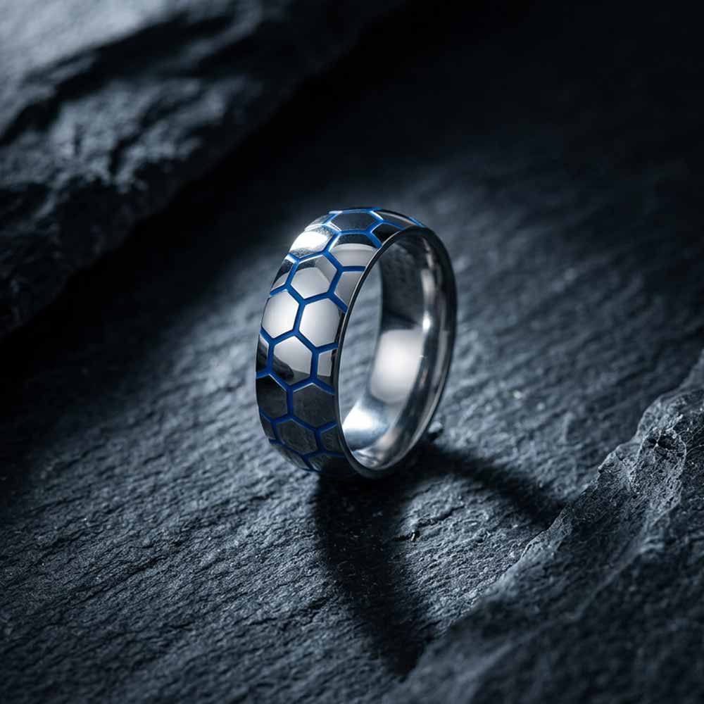 Luminous Hexagon Pattern Soccer Stainless Steel Ring
