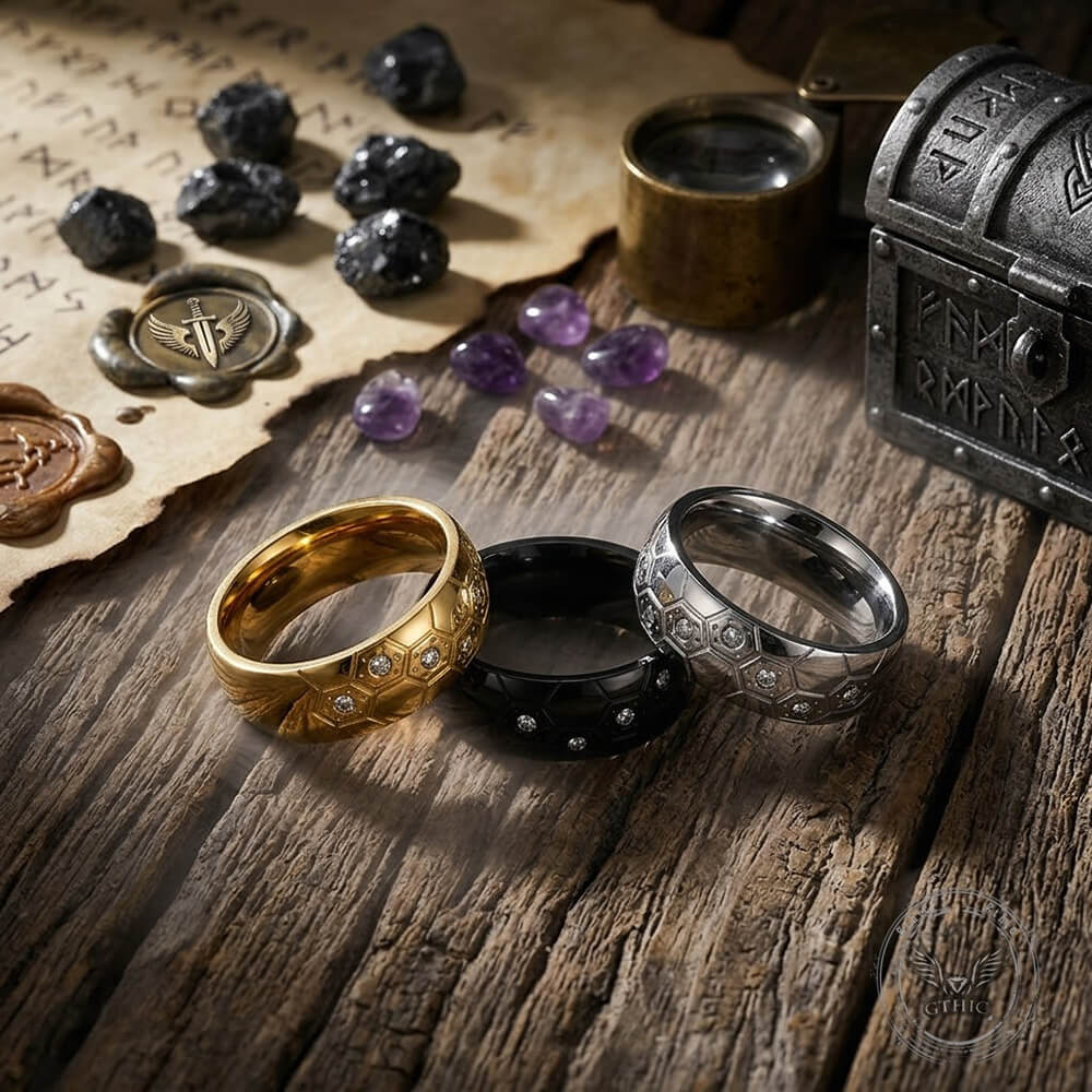 Simple Gem Hexagon Pattern Soccer Stainless Steel Ring