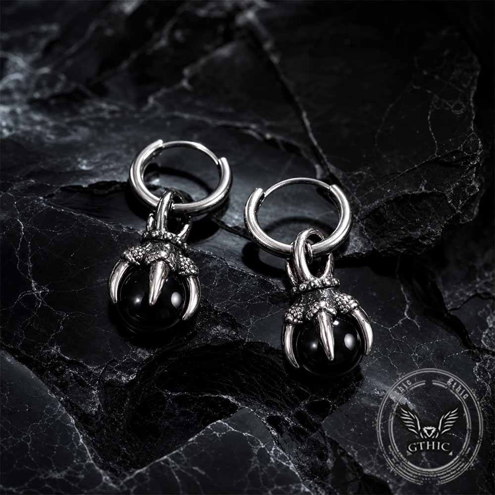 19492-vintage-dragon-claw-black-agate-stainless-steel-earrings-4.jpg Vintage Dragon Claw Black Agate Stainless Steel Earrings